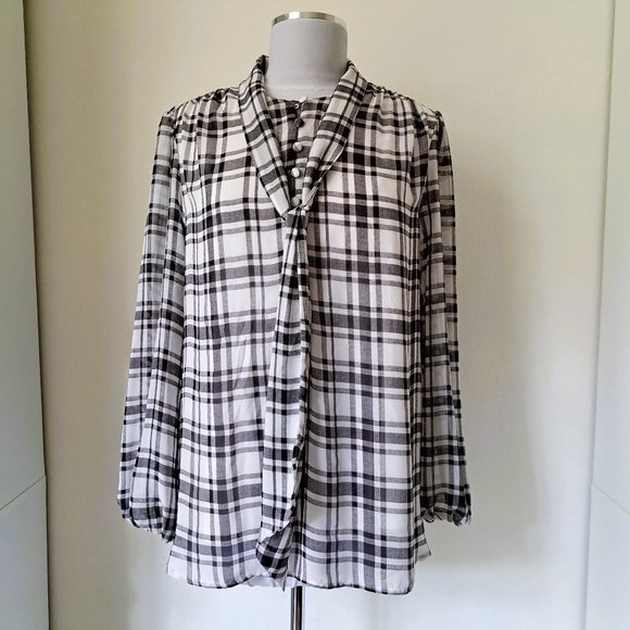Lane Bryant Tops - Lane Bryant  Plaid Top Long Sleeve Size 14 Tie Neckline Great Condition
